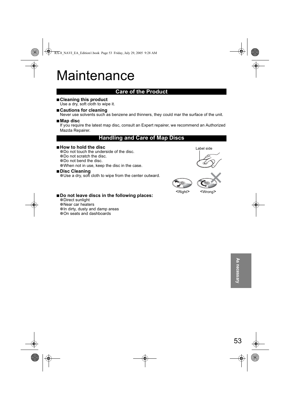 0dlqwhqdqfh, Duh ri wkh 3urgxfw +dqgolqj dqg &duh ri 0ds 'lvfv | Mazda 2006 RX-8 User Manual | Page 433 / 434