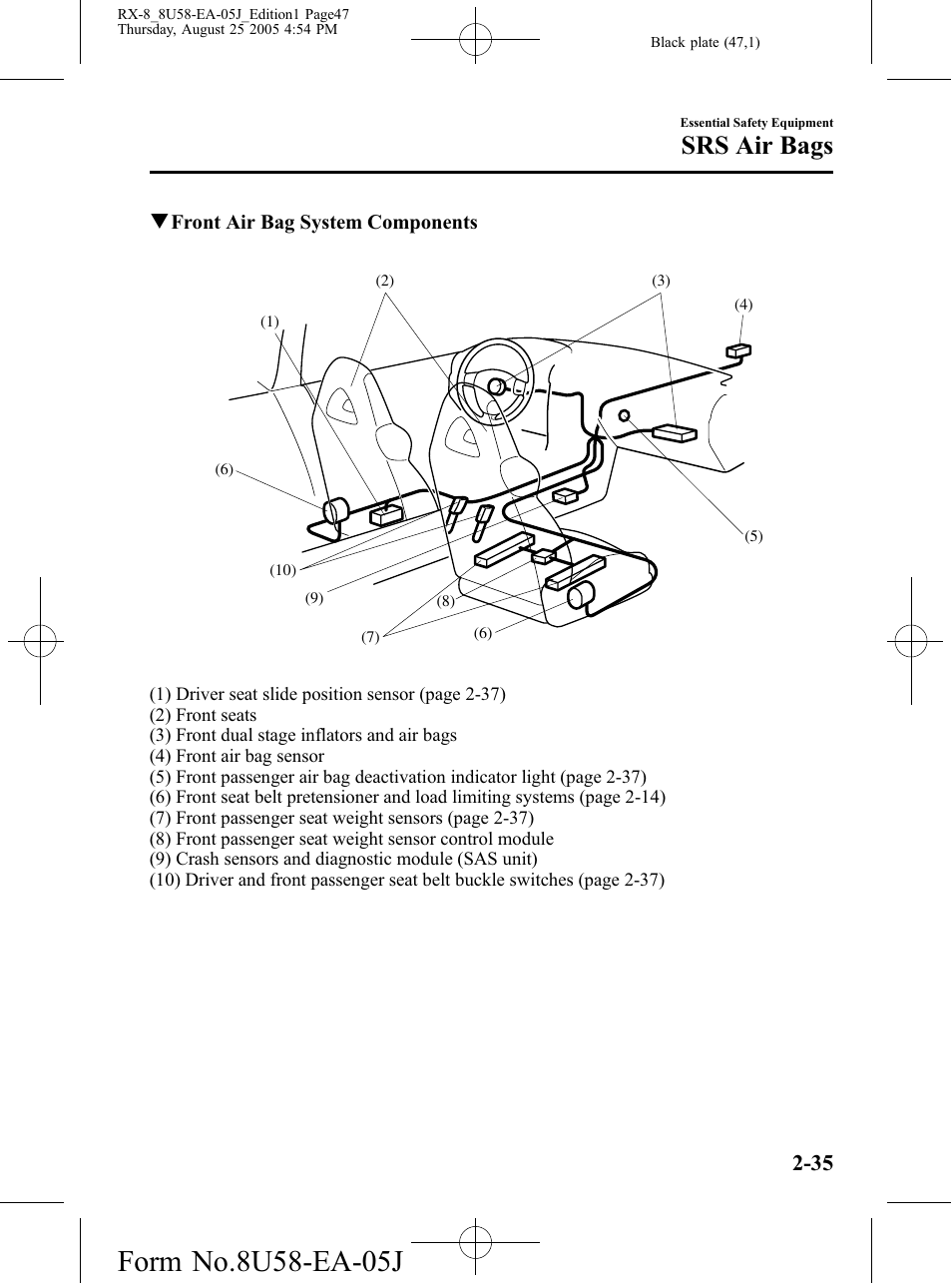 Srs air bags | Mazda 2006 RX-8 User Manual | Page 47 / 434