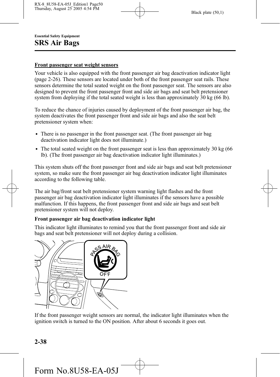 Srs air bags | Mazda 2006 RX-8 User Manual | Page 50 / 434