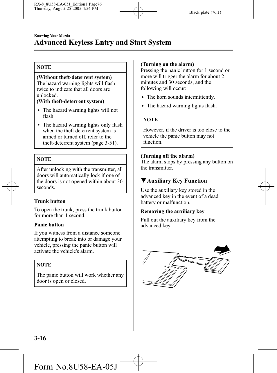 Advanced keyless entry and start system | Mazda 2006 RX-8 User Manual | Page 76 / 434