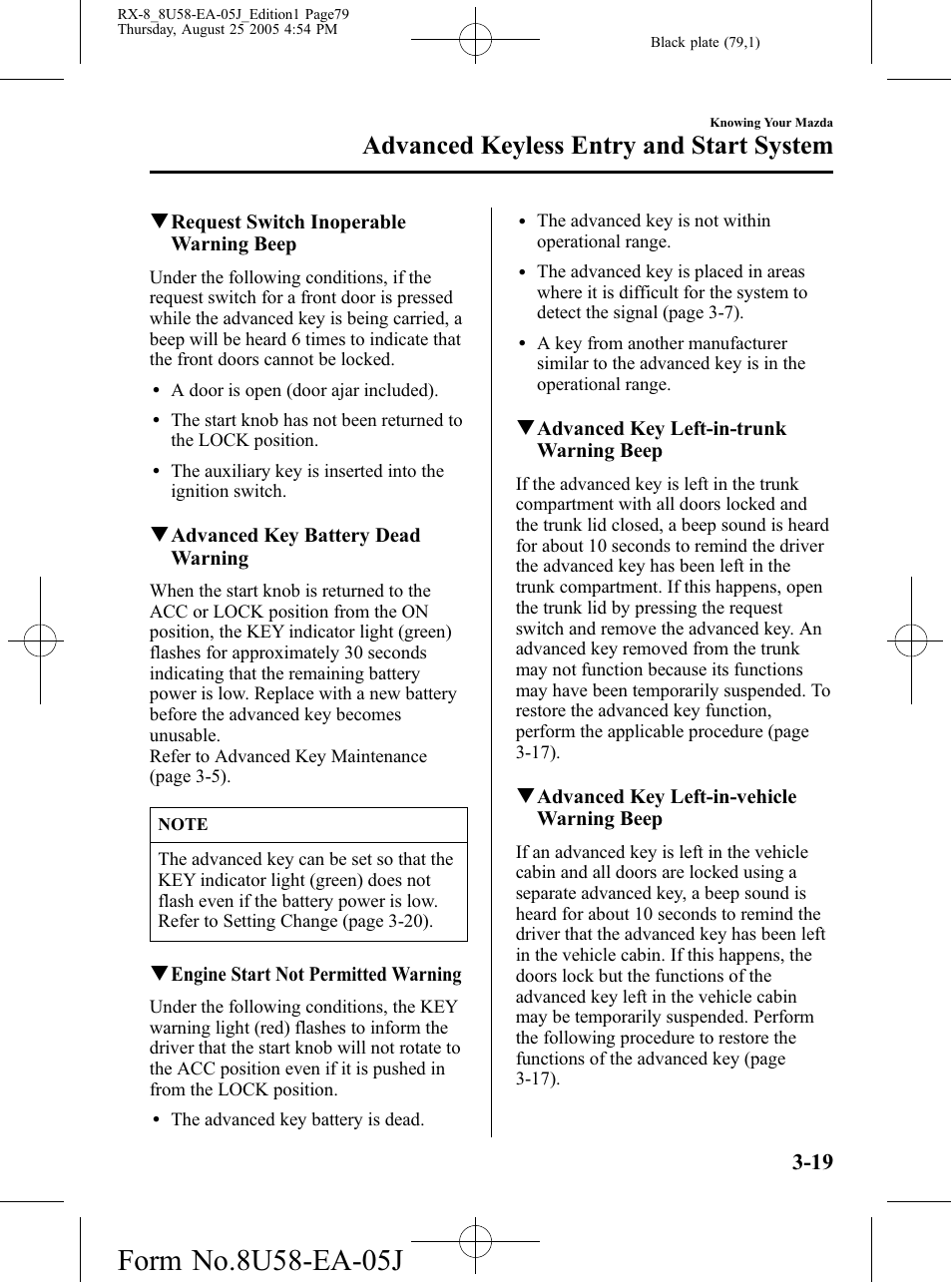 Advanced keyless entry and start system | Mazda 2006 RX-8 User Manual | Page 79 / 434