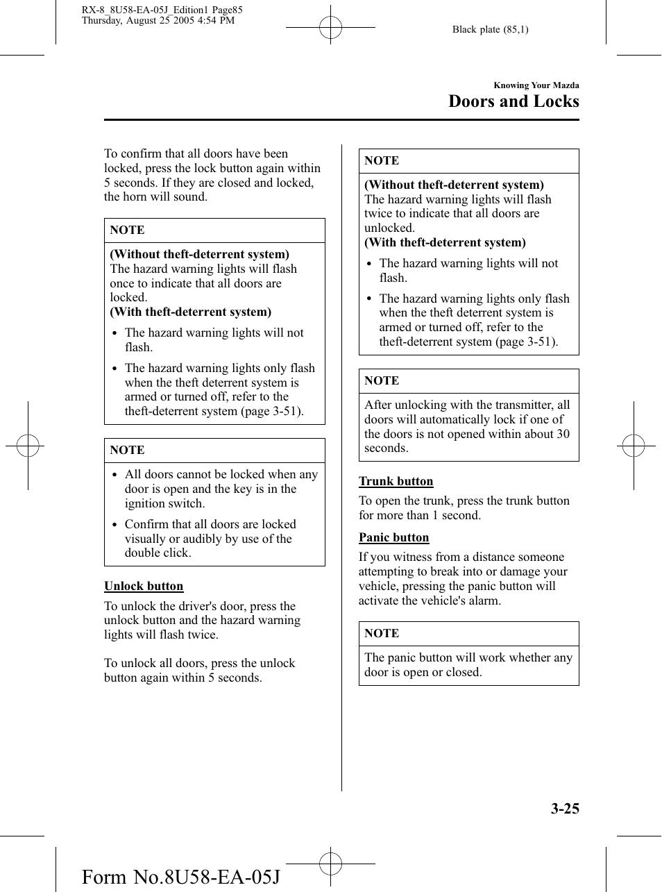 Doors and locks | Mazda 2006 RX-8 User Manual | Page 85 / 434