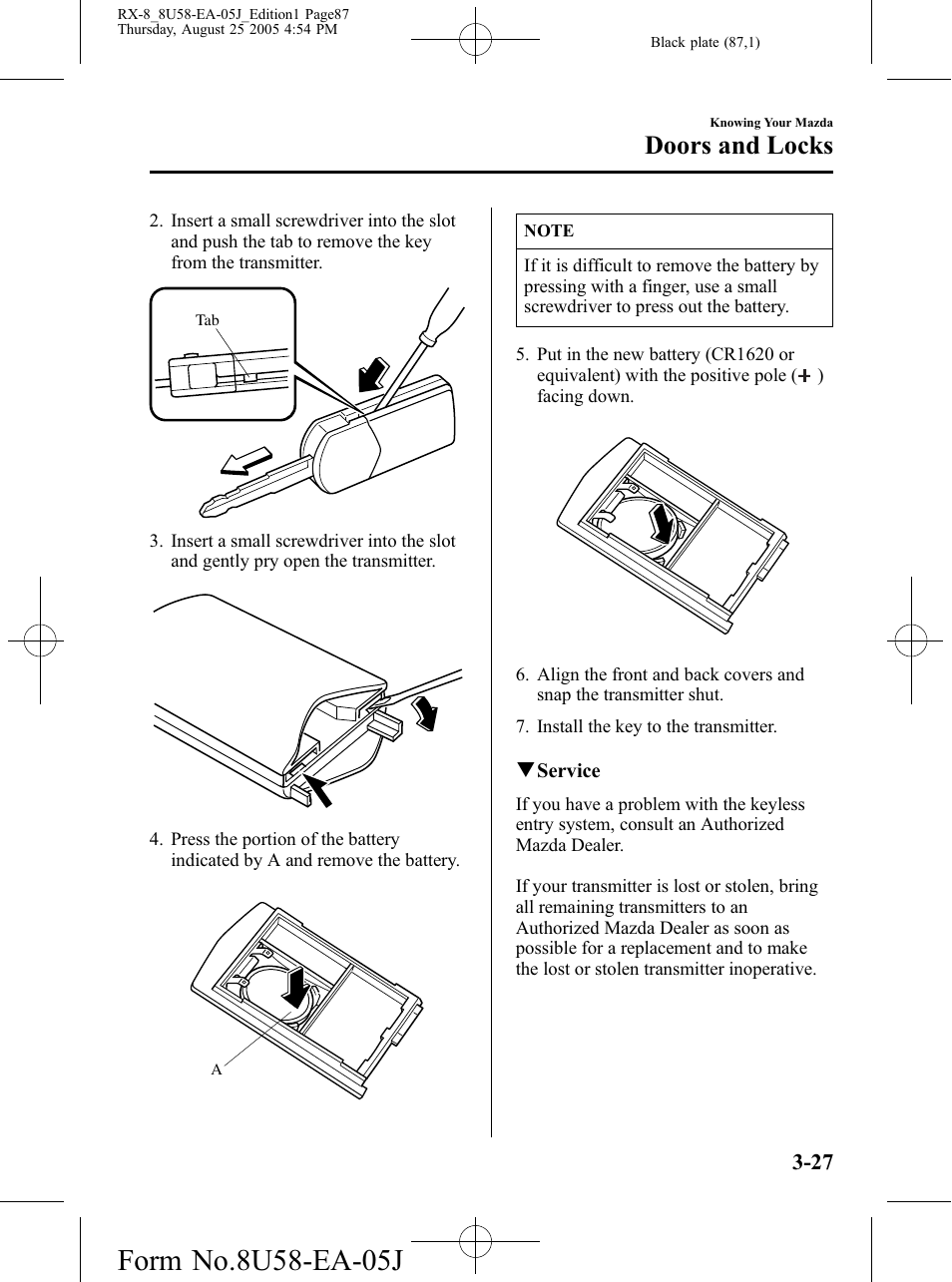 Doors and locks | Mazda 2006 RX-8 User Manual | Page 87 / 434