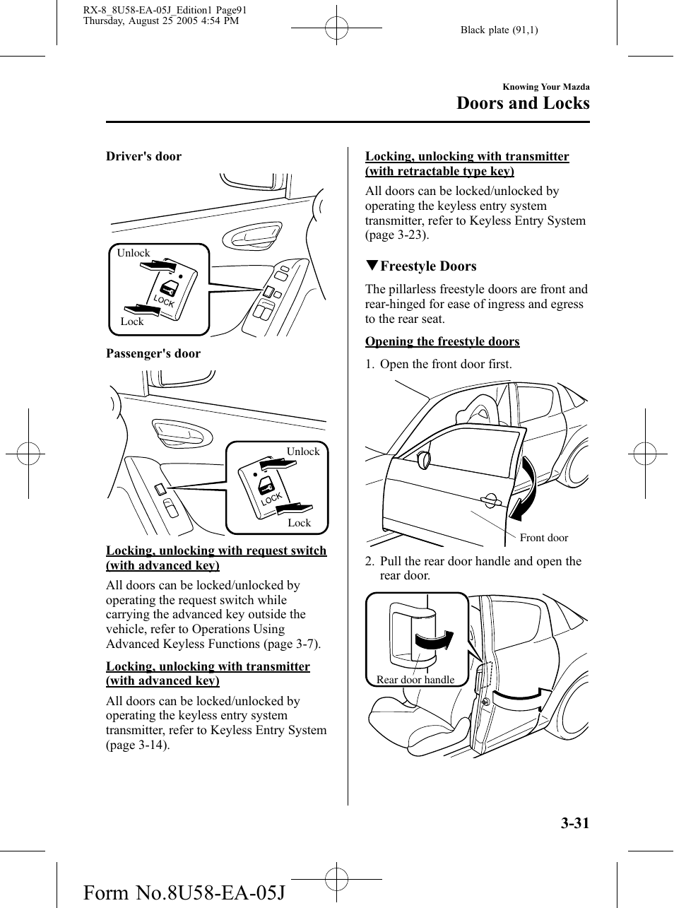 Doors and locks | Mazda 2006 RX-8 User Manual | Page 91 / 434