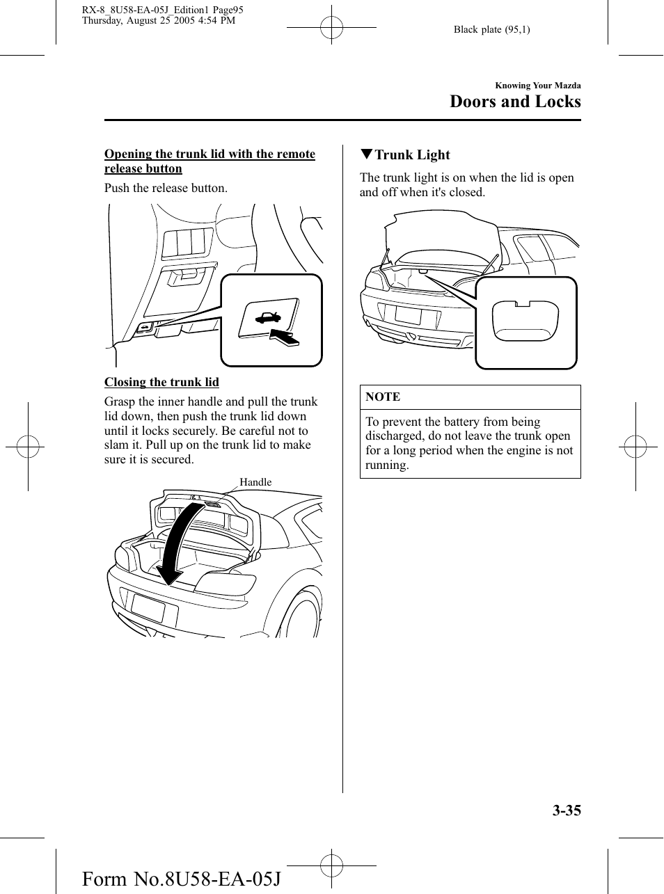 Doors and locks | Mazda 2006 RX-8 User Manual | Page 95 / 434