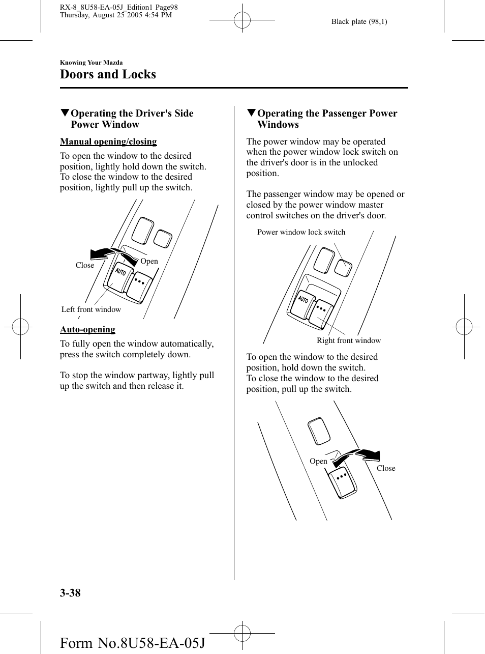 Doors and locks | Mazda 2006 RX-8 User Manual | Page 98 / 434