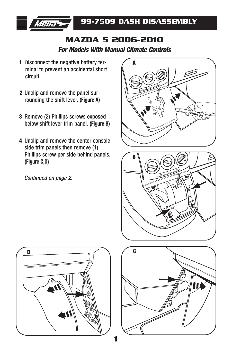 7509 dash disassembly, For models with manual climate controls, Bd c | Mazda 99-7509 User Manual | Page 3 / 12