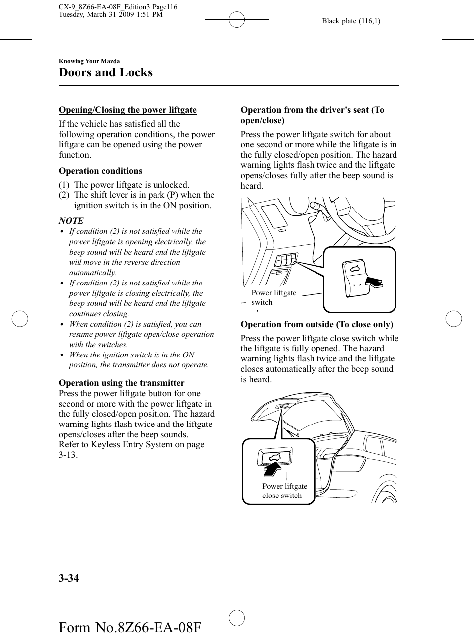 Doors and locks | Mazda 2009 CX-9 User Manual | Page 116 / 538