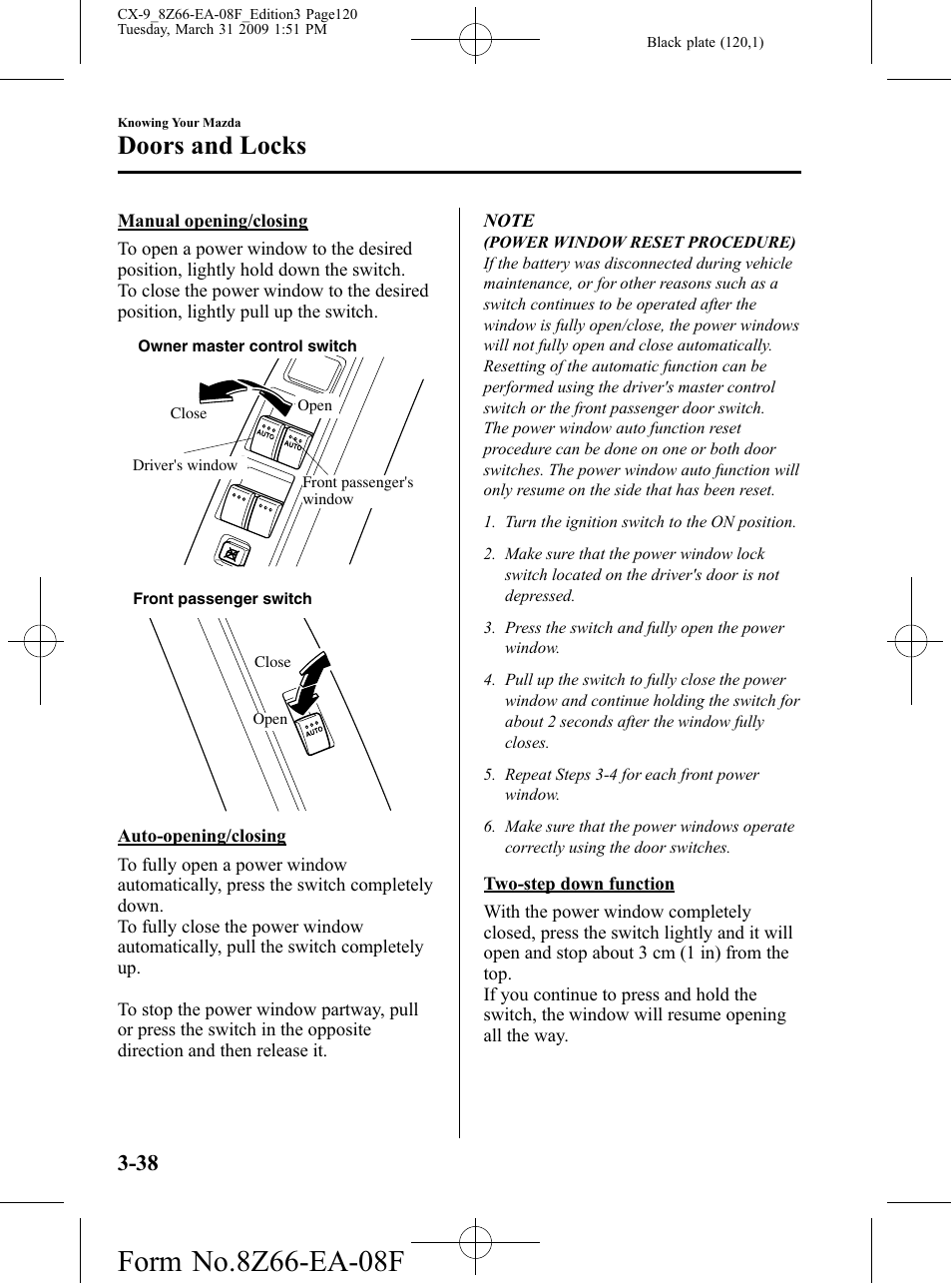 Doors and locks | Mazda 2009 CX-9 User Manual | Page 120 / 538