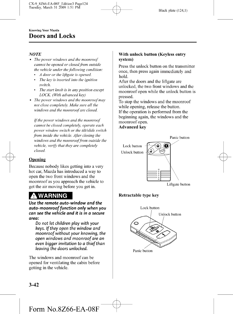 Mazda 2009 CX-9 User Manual | Page 124 / 538