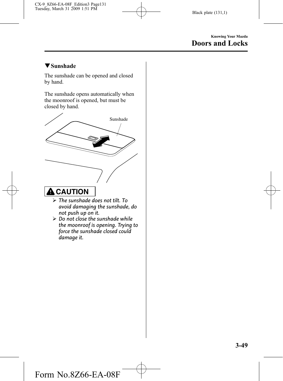 Doors and locks, Caution | Mazda 2009 CX-9 User Manual | Page 131 / 538