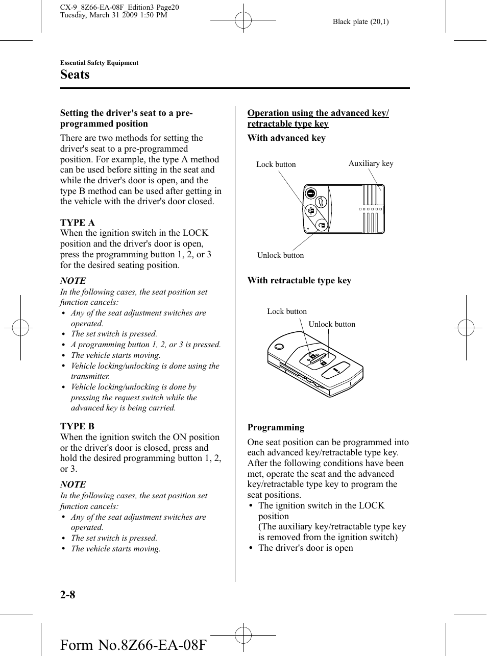 Seats | Mazda 2009 CX-9 User Manual | Page 20 / 538