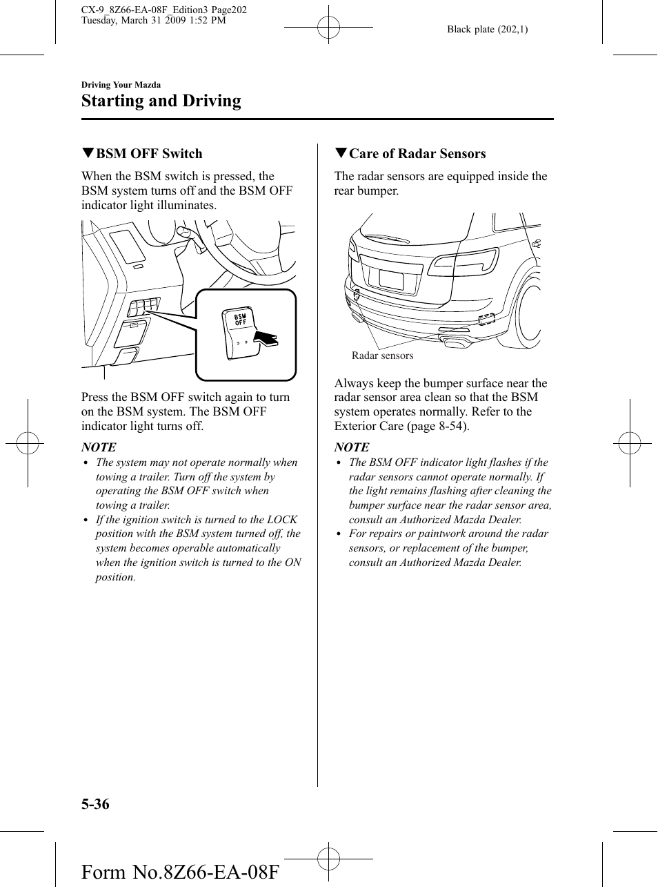 Starting and driving | Mazda 2009 CX-9 User Manual | Page 202 / 538