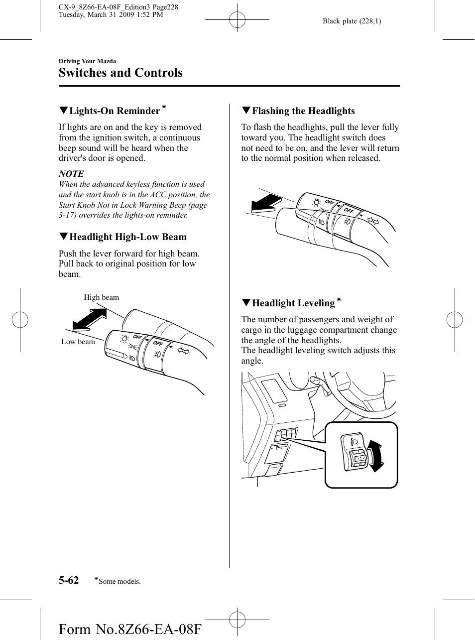 Switches and controls | Mazda 2009 CX-9 User Manual | Page 228 / 538