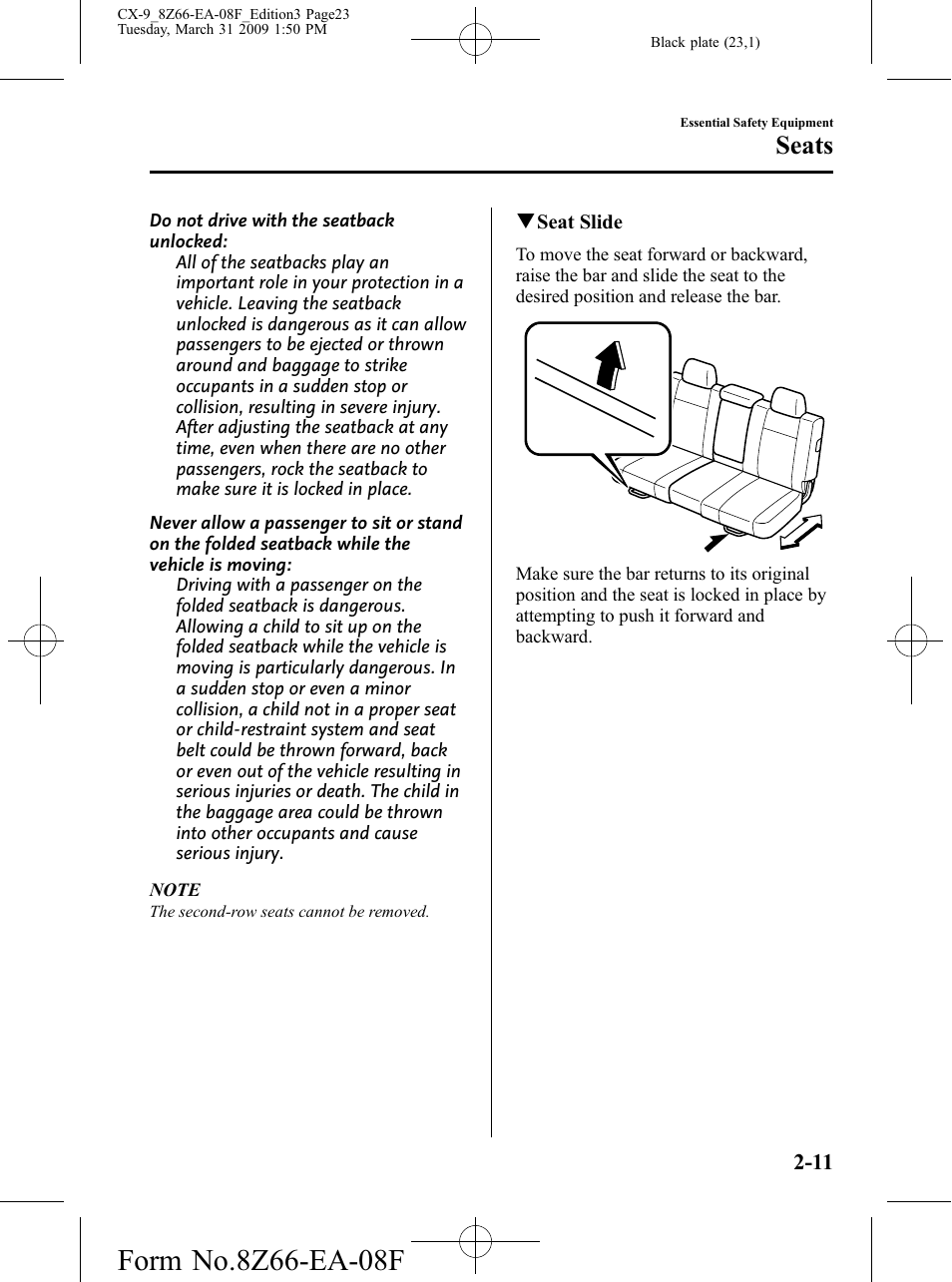 Seats | Mazda 2009 CX-9 User Manual | Page 23 / 538