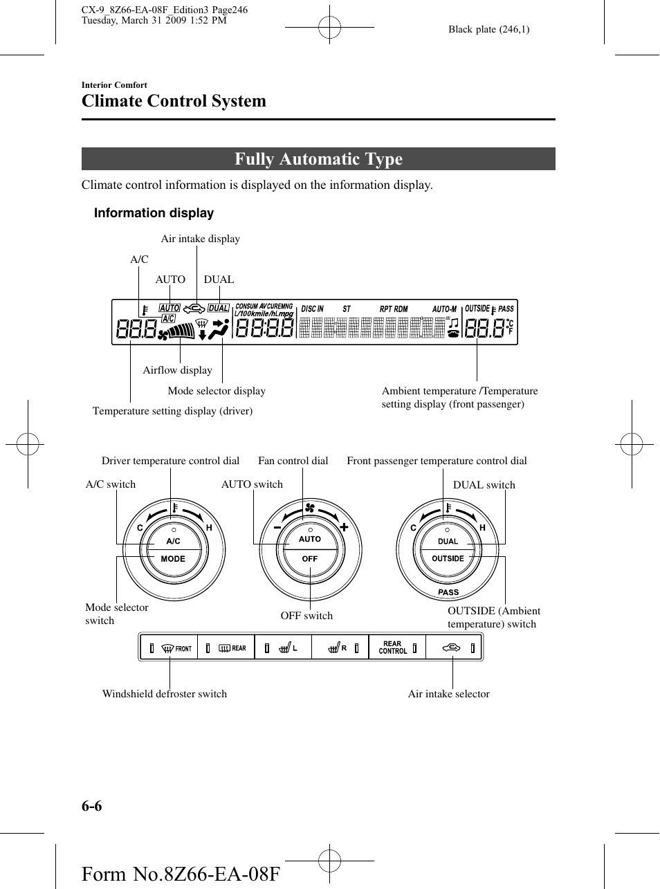 Fully automatic type, Fully automatic type -6, Climate control system | Mazda 2009 CX-9 User Manual | Page 246 / 538