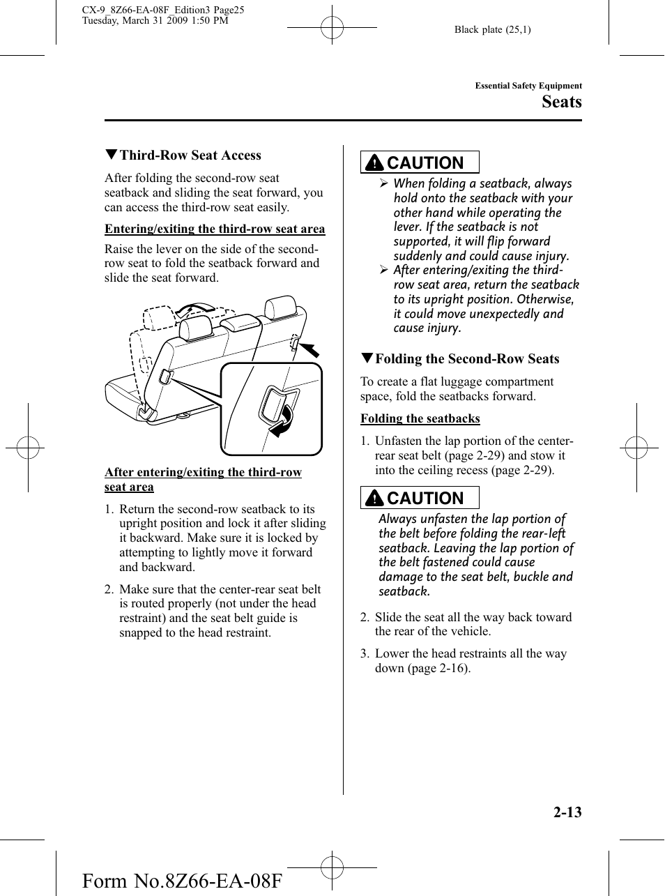 Seats, Caution | Mazda 2009 CX-9 User Manual | Page 25 / 538