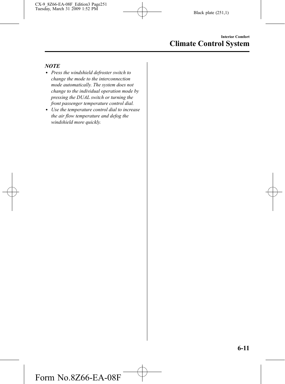 Climate control system | Mazda 2009 CX-9 User Manual | Page 251 / 538