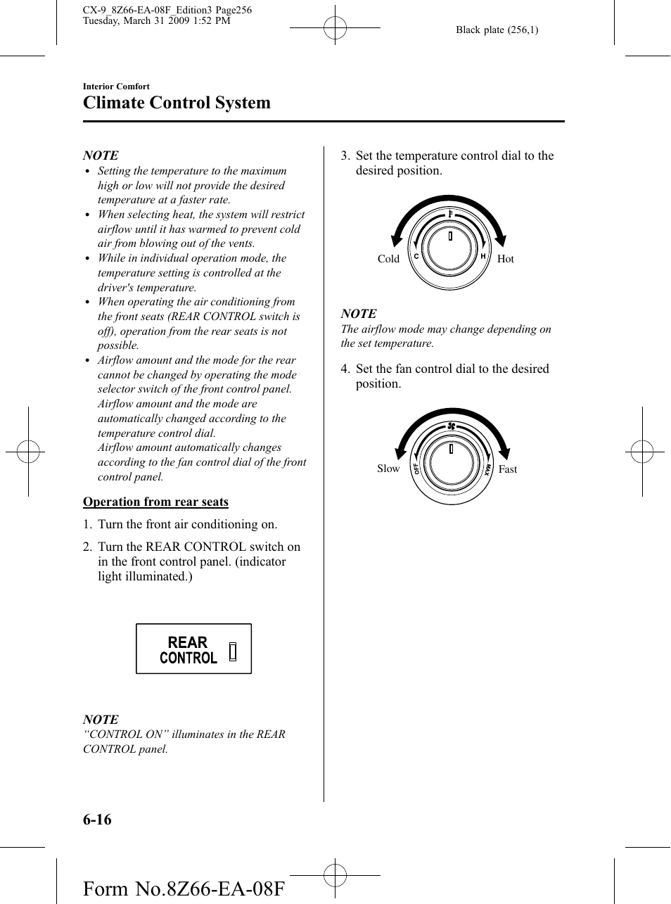 Climate control system | Mazda 2009 CX-9 User Manual | Page 256 / 538