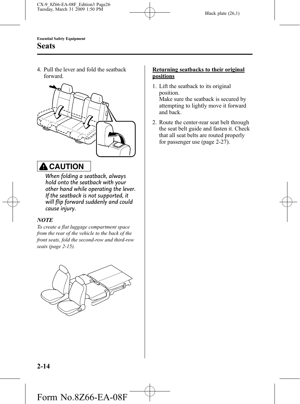 Seats, Caution | Mazda 2009 CX-9 User Manual | Page 26 / 538