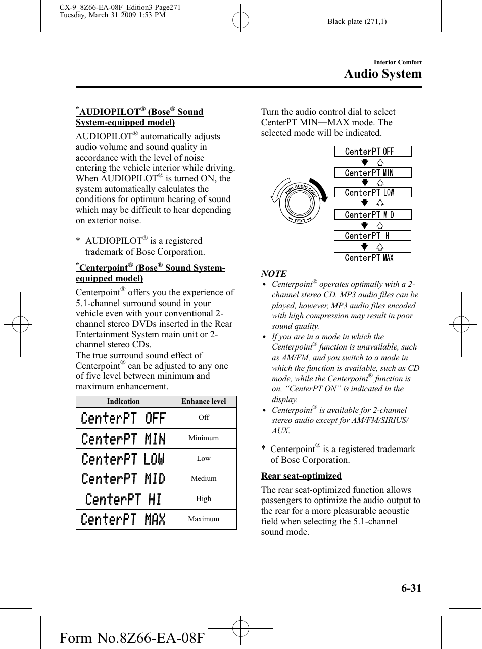 Audio system | Mazda 2009 CX-9 User Manual | Page 271 / 538
