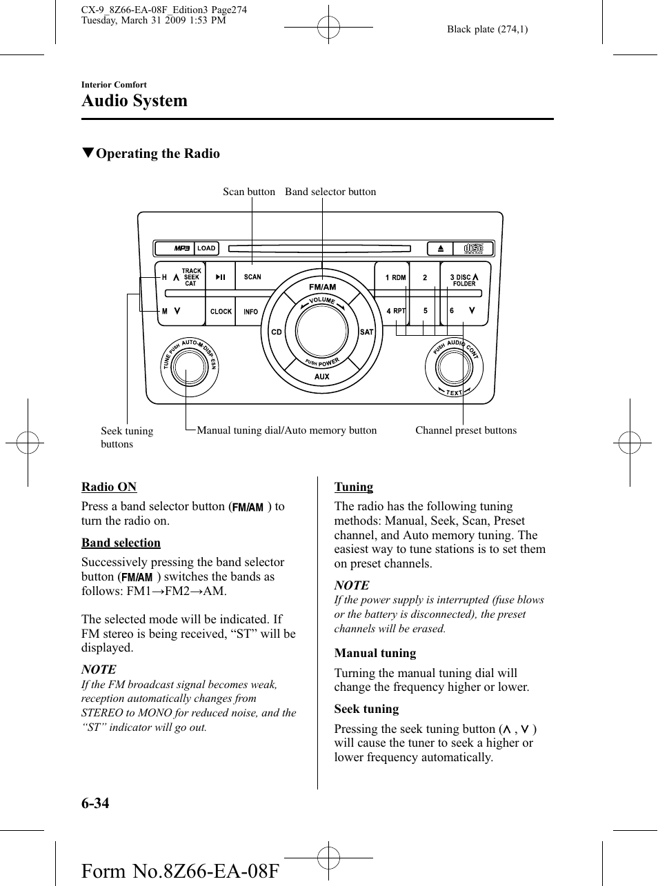 Audio system | Mazda 2009 CX-9 User Manual | Page 274 / 538