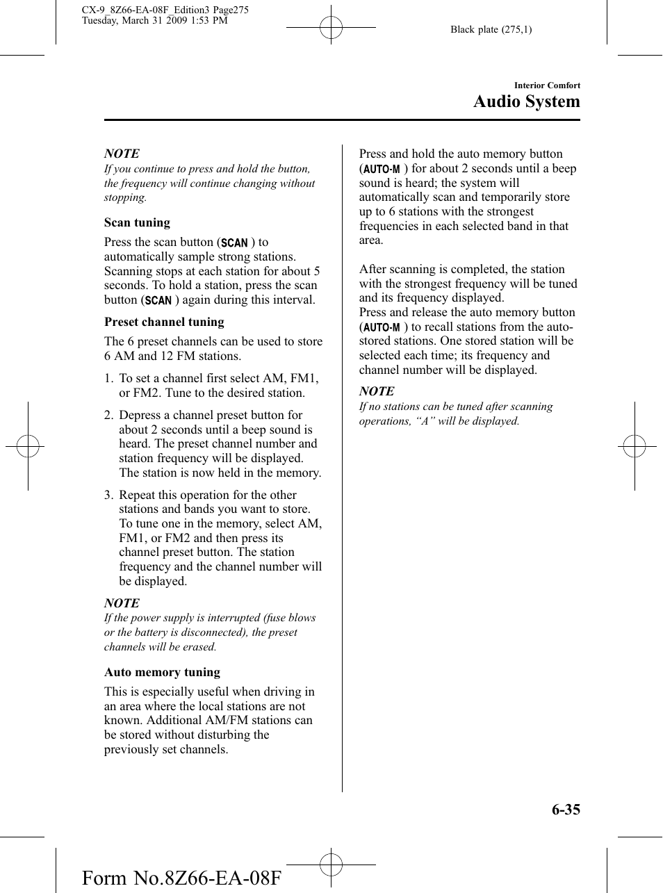 Audio system | Mazda 2009 CX-9 User Manual | Page 275 / 538