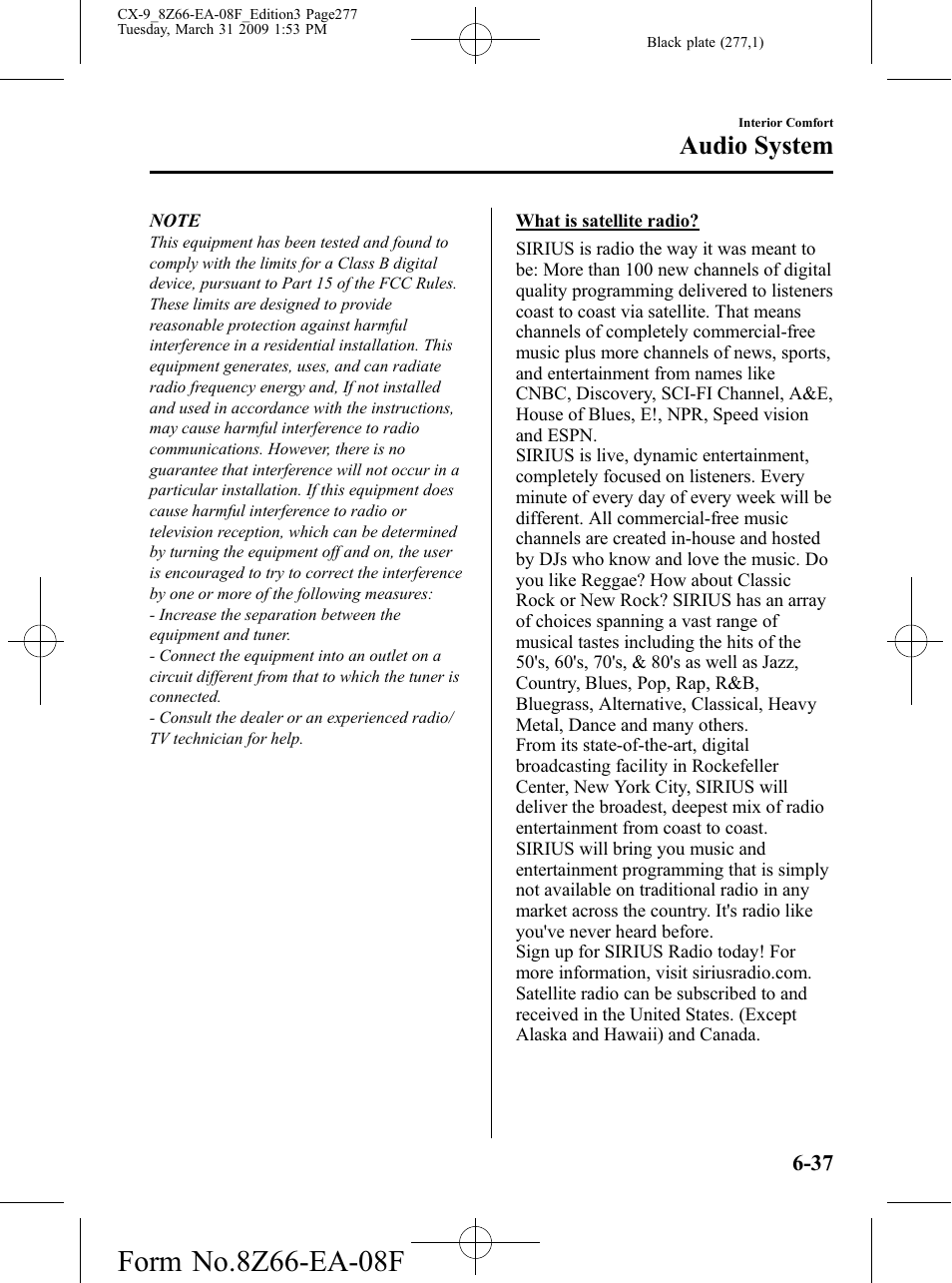 Audio system | Mazda 2009 CX-9 User Manual | Page 277 / 538