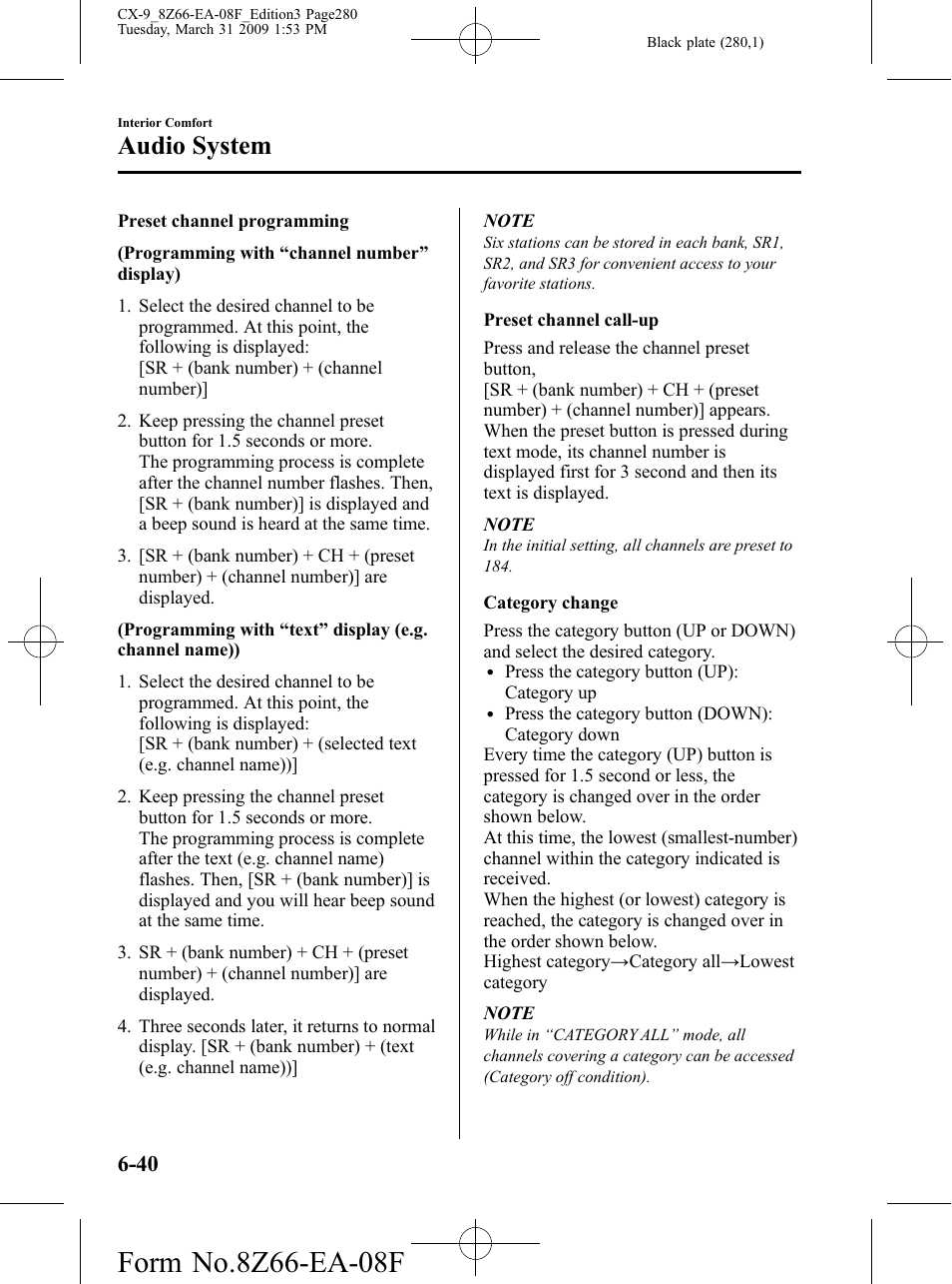 Audio system | Mazda 2009 CX-9 User Manual | Page 280 / 538