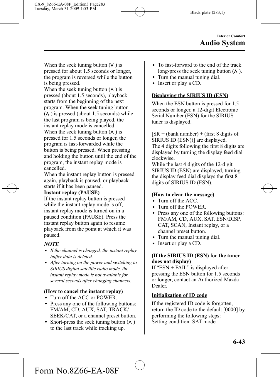 Audio system | Mazda 2009 CX-9 User Manual | Page 283 / 538