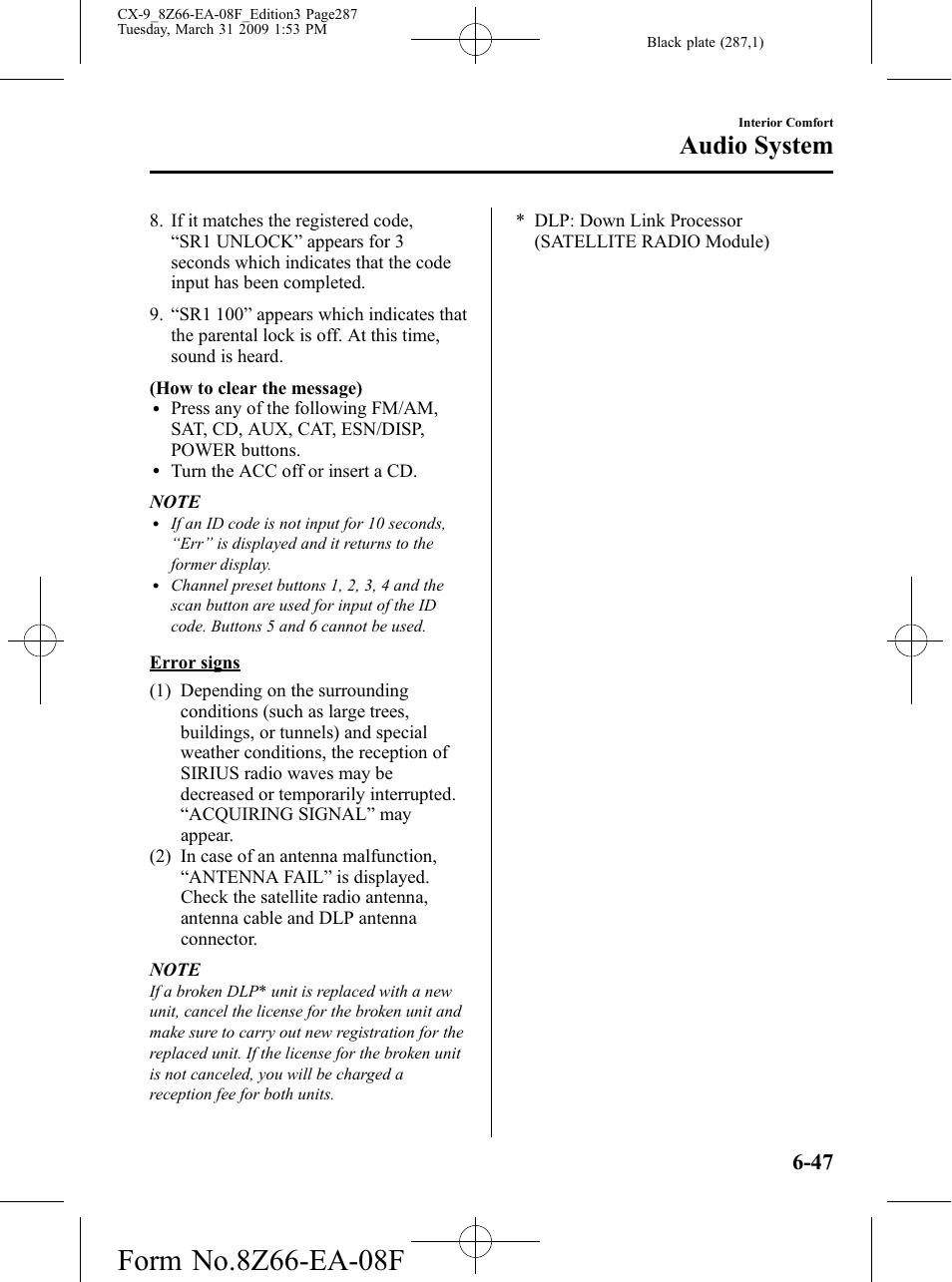 Audio system | Mazda 2009 CX-9 User Manual | Page 287 / 538