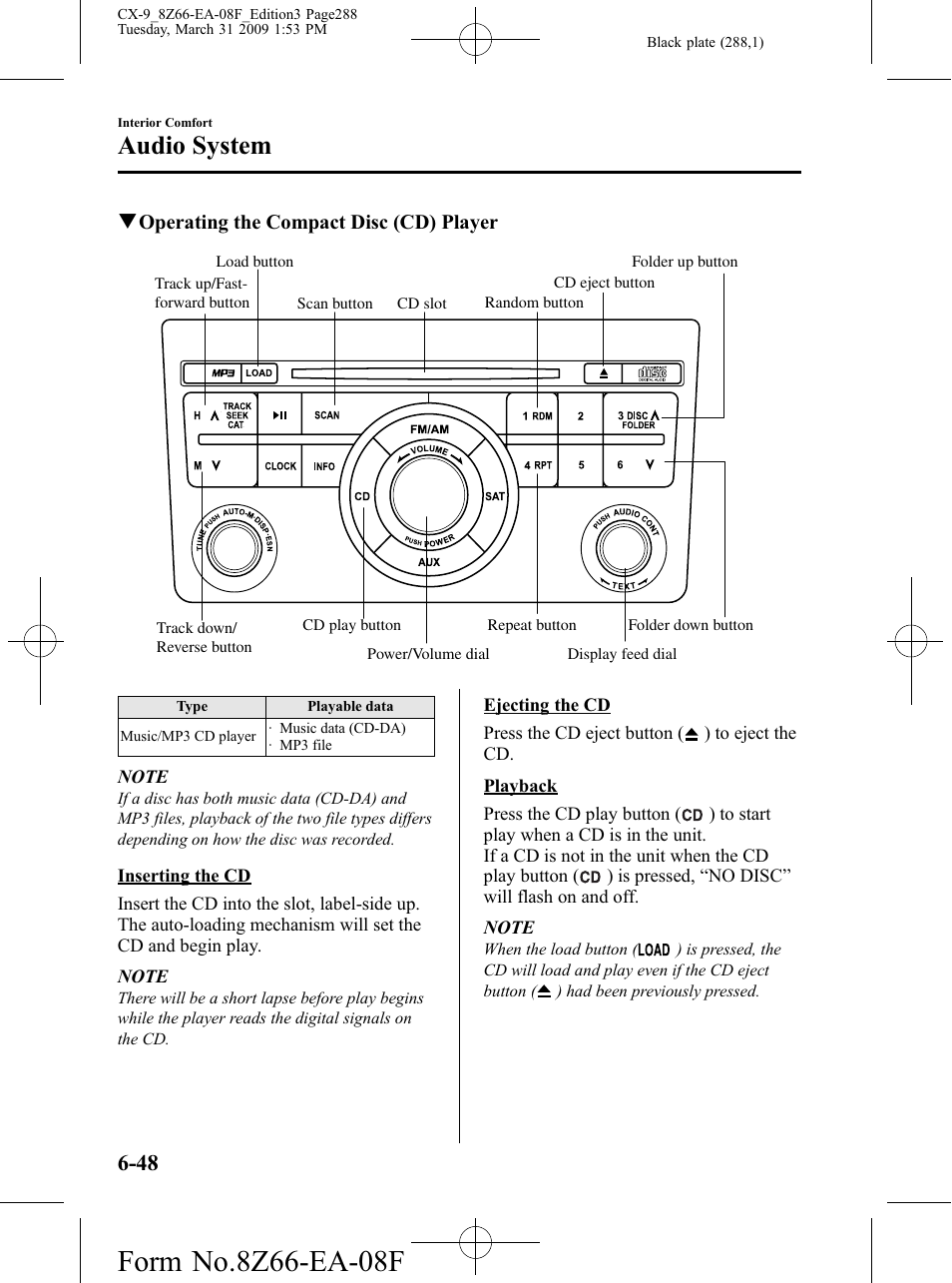 Audio system | Mazda 2009 CX-9 User Manual | Page 288 / 538