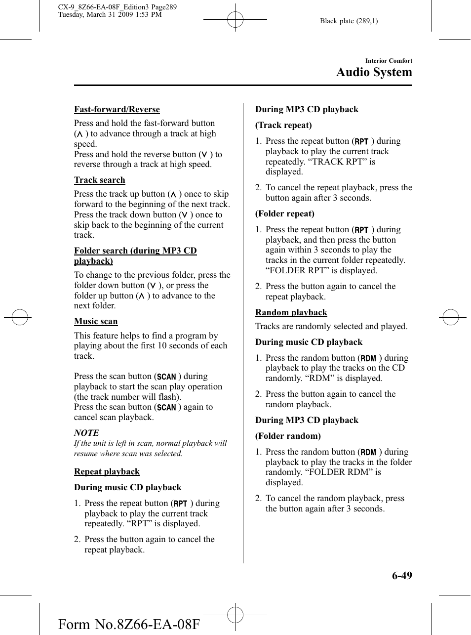 Audio system | Mazda 2009 CX-9 User Manual | Page 289 / 538