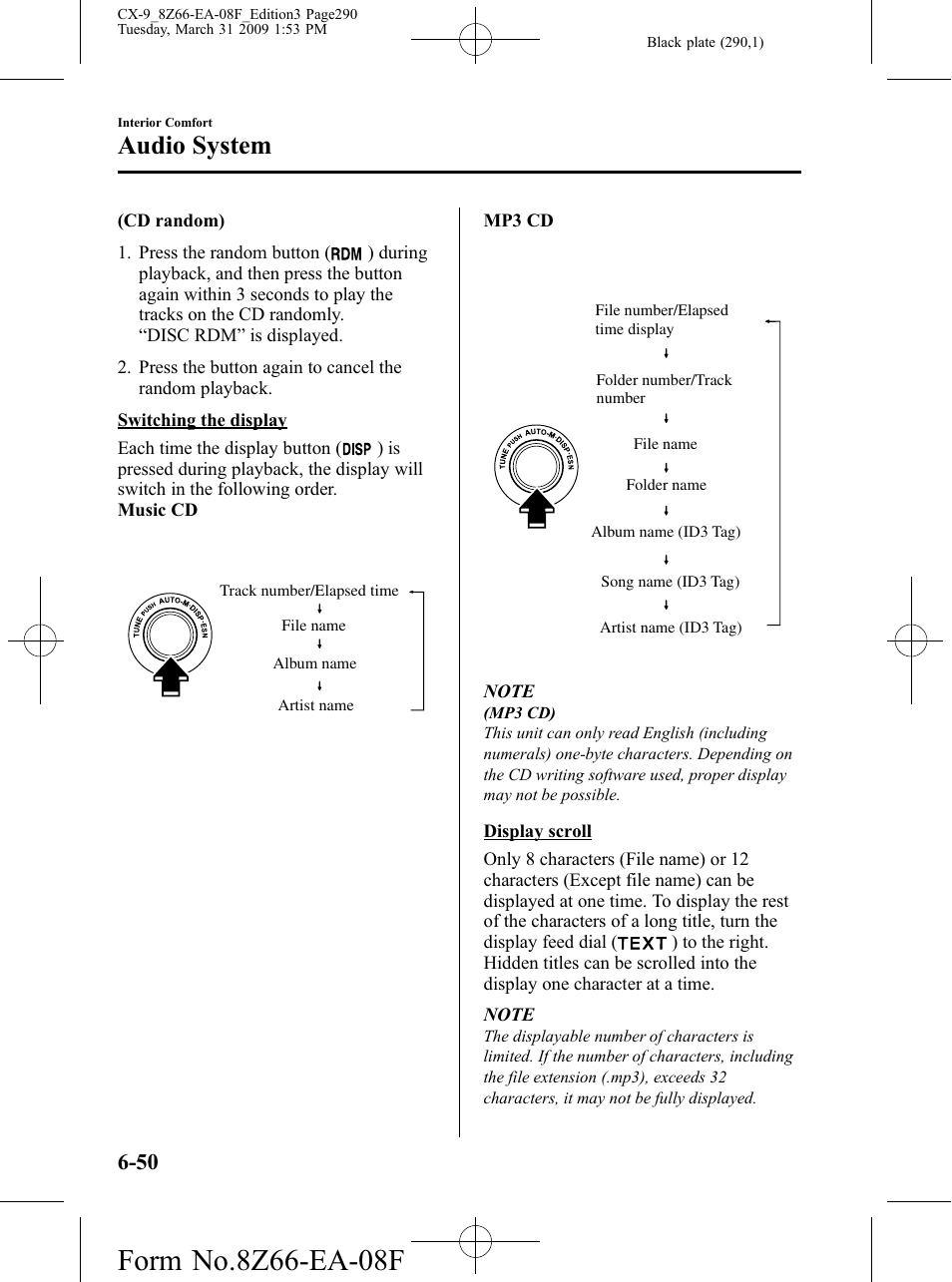 Audio system | Mazda 2009 CX-9 User Manual | Page 290 / 538