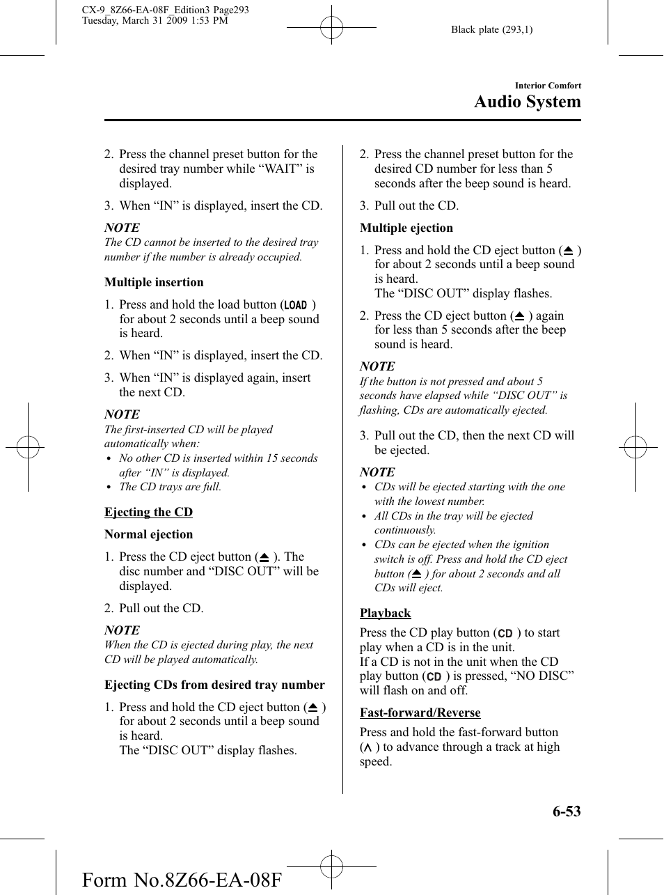 Audio system | Mazda 2009 CX-9 User Manual | Page 293 / 538