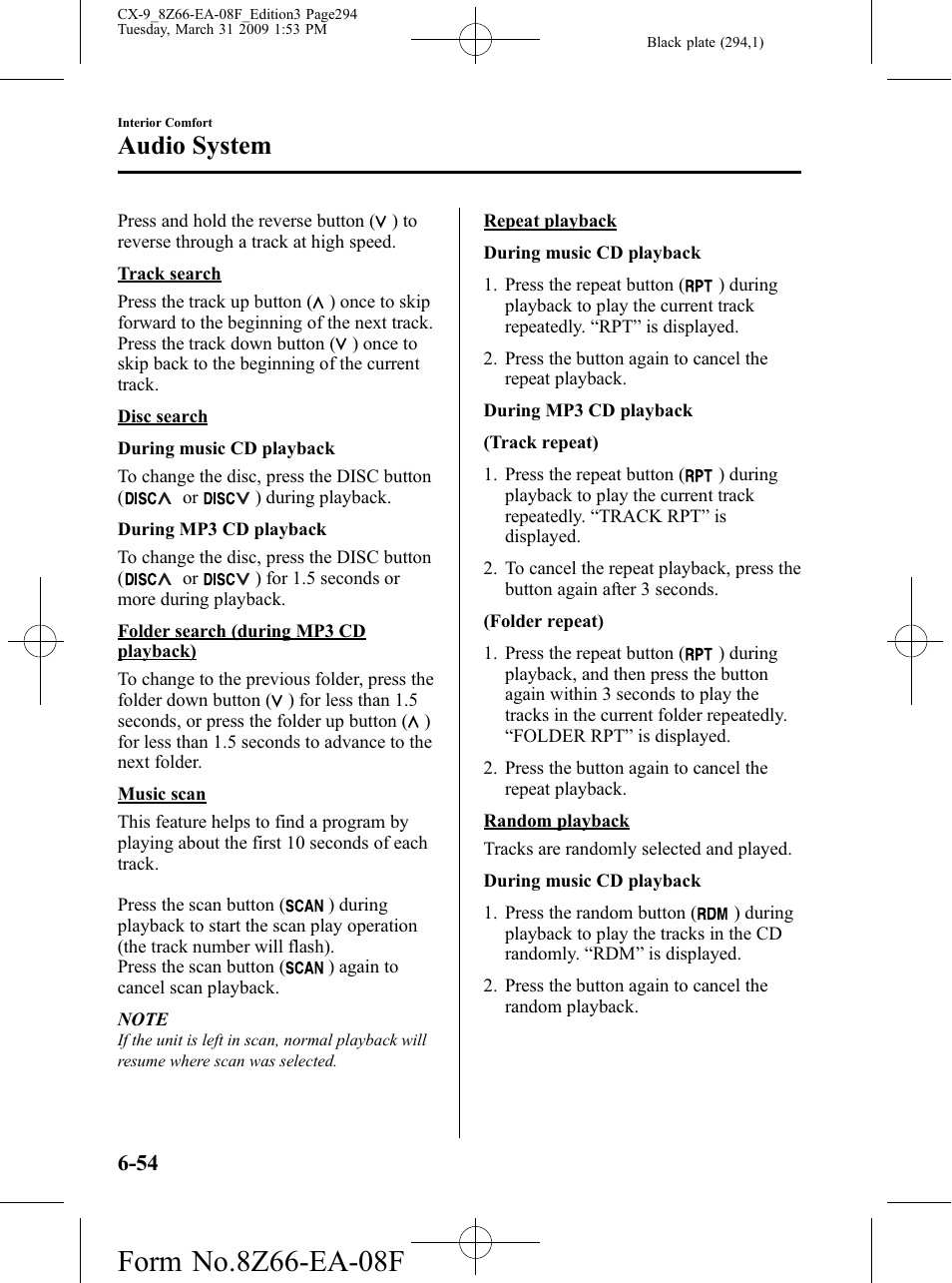 Audio system | Mazda 2009 CX-9 User Manual | Page 294 / 538