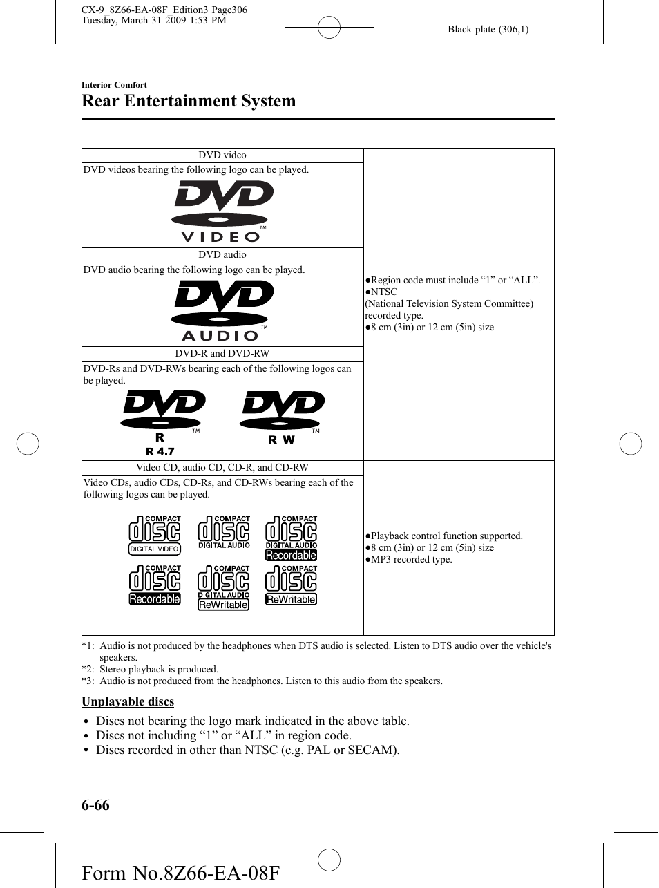 Rear entertainment system | Mazda 2009 CX-9 User Manual | Page 306 / 538