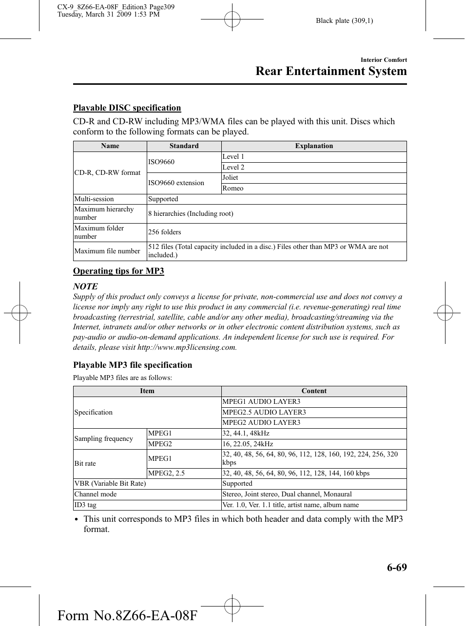 Rear entertainment system | Mazda 2009 CX-9 User Manual | Page 309 / 538