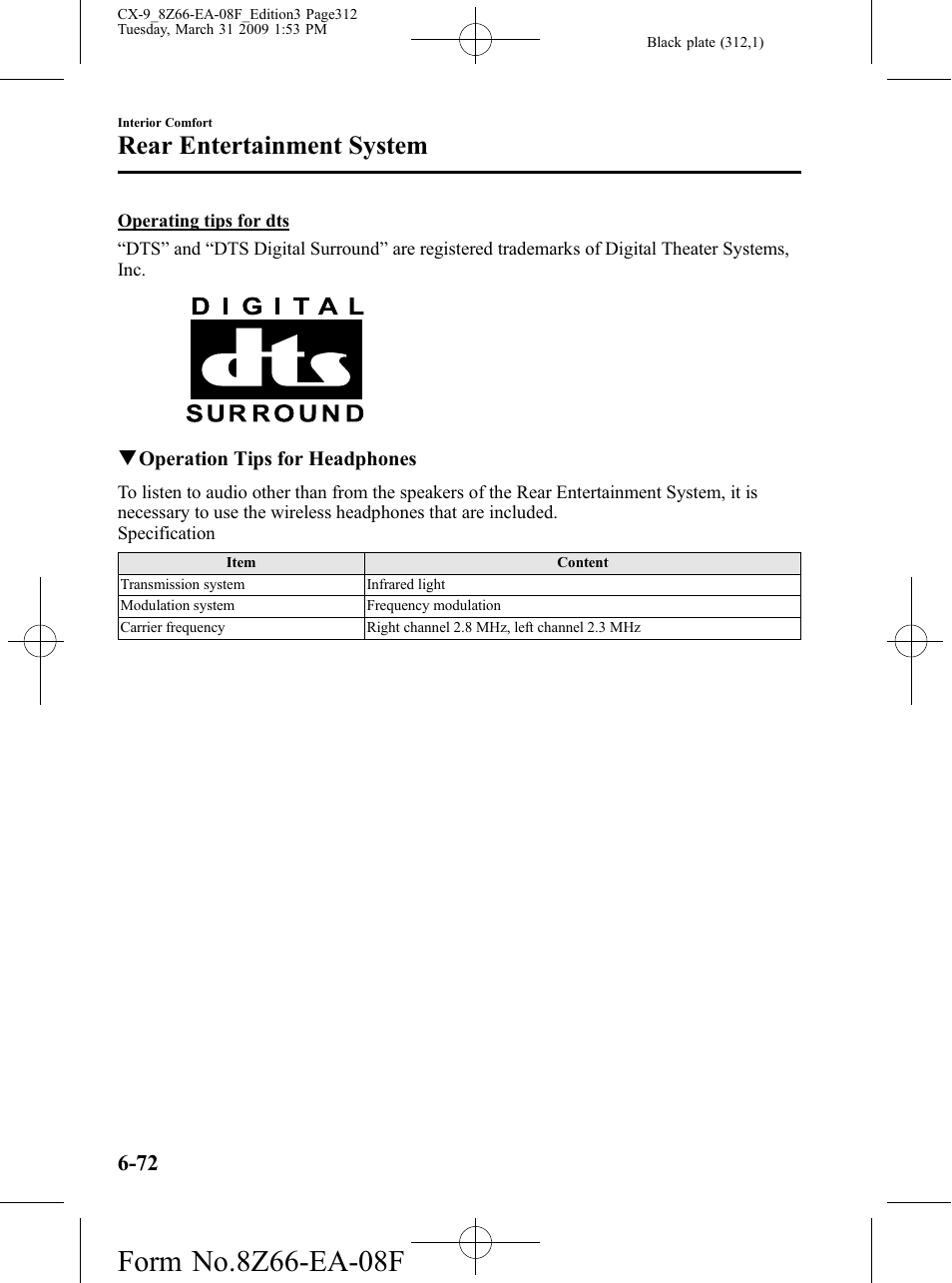 Rear entertainment system | Mazda 2009 CX-9 User Manual | Page 312 / 538