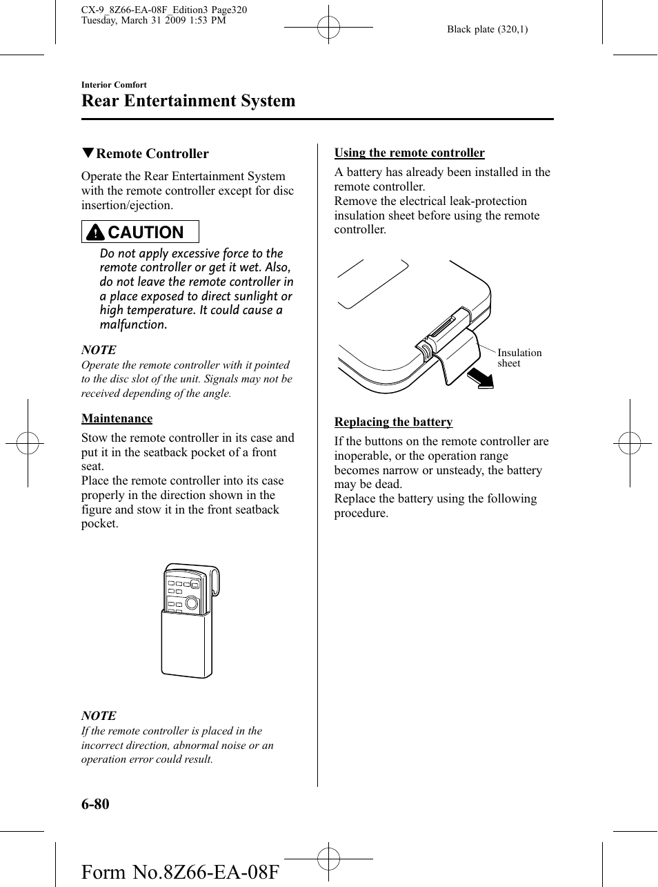 Rear entertainment system, Caution | Mazda 2009 CX-9 User Manual | Page 320 / 538