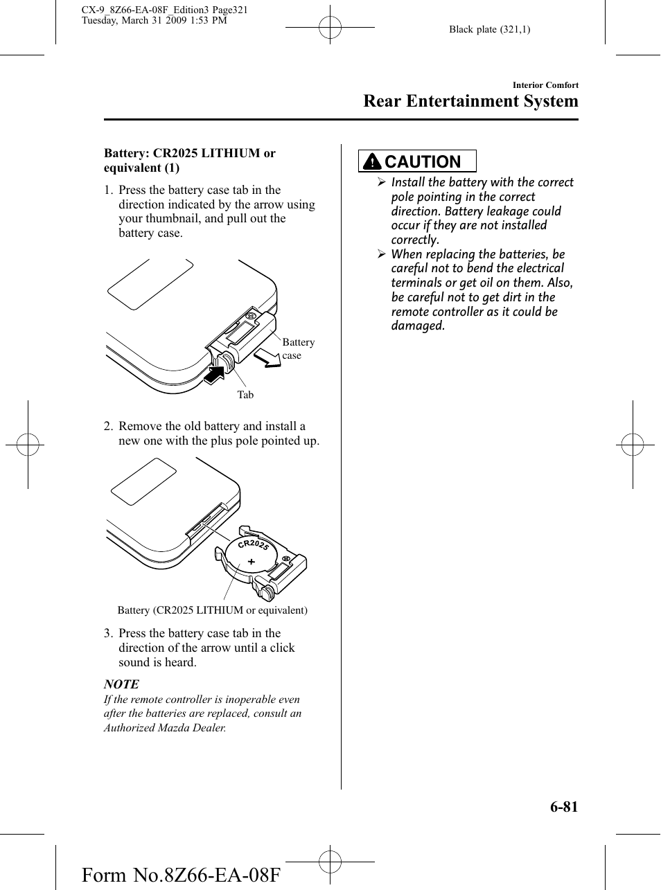 Rear entertainment system, Caution | Mazda 2009 CX-9 User Manual | Page 321 / 538