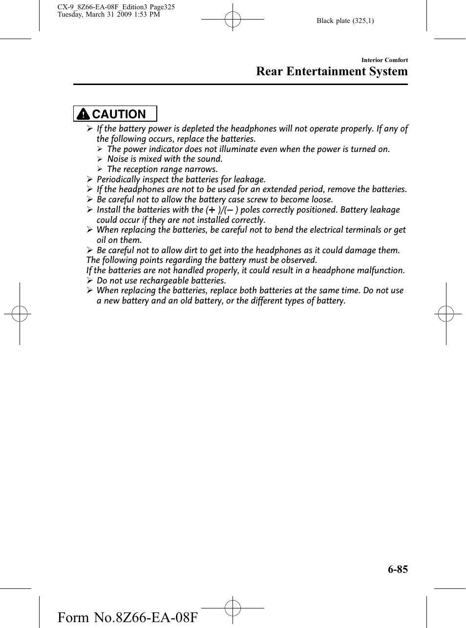 Rear entertainment system, Caution | Mazda 2009 CX-9 User Manual | Page 325 / 538