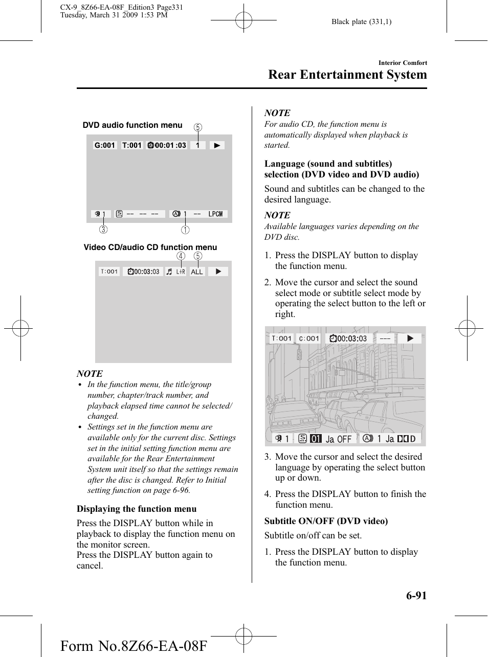 Rear entertainment system | Mazda 2009 CX-9 User Manual | Page 331 / 538