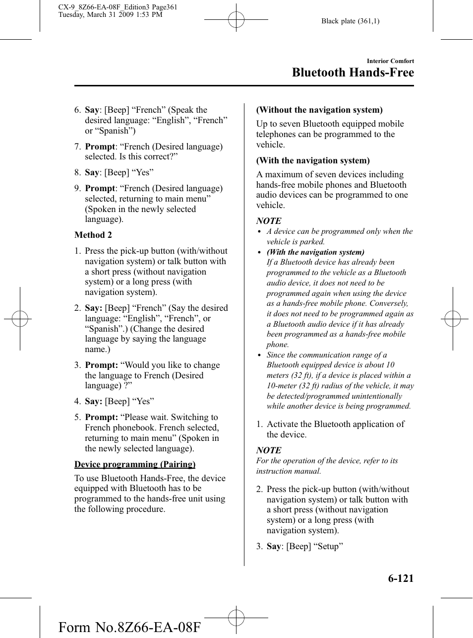 Bluetooth hands-free | Mazda 2009 CX-9 User Manual | Page 361 / 538