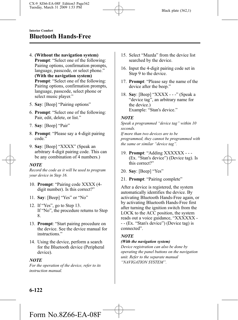 Bluetooth hands-free | Mazda 2009 CX-9 User Manual | Page 362 / 538