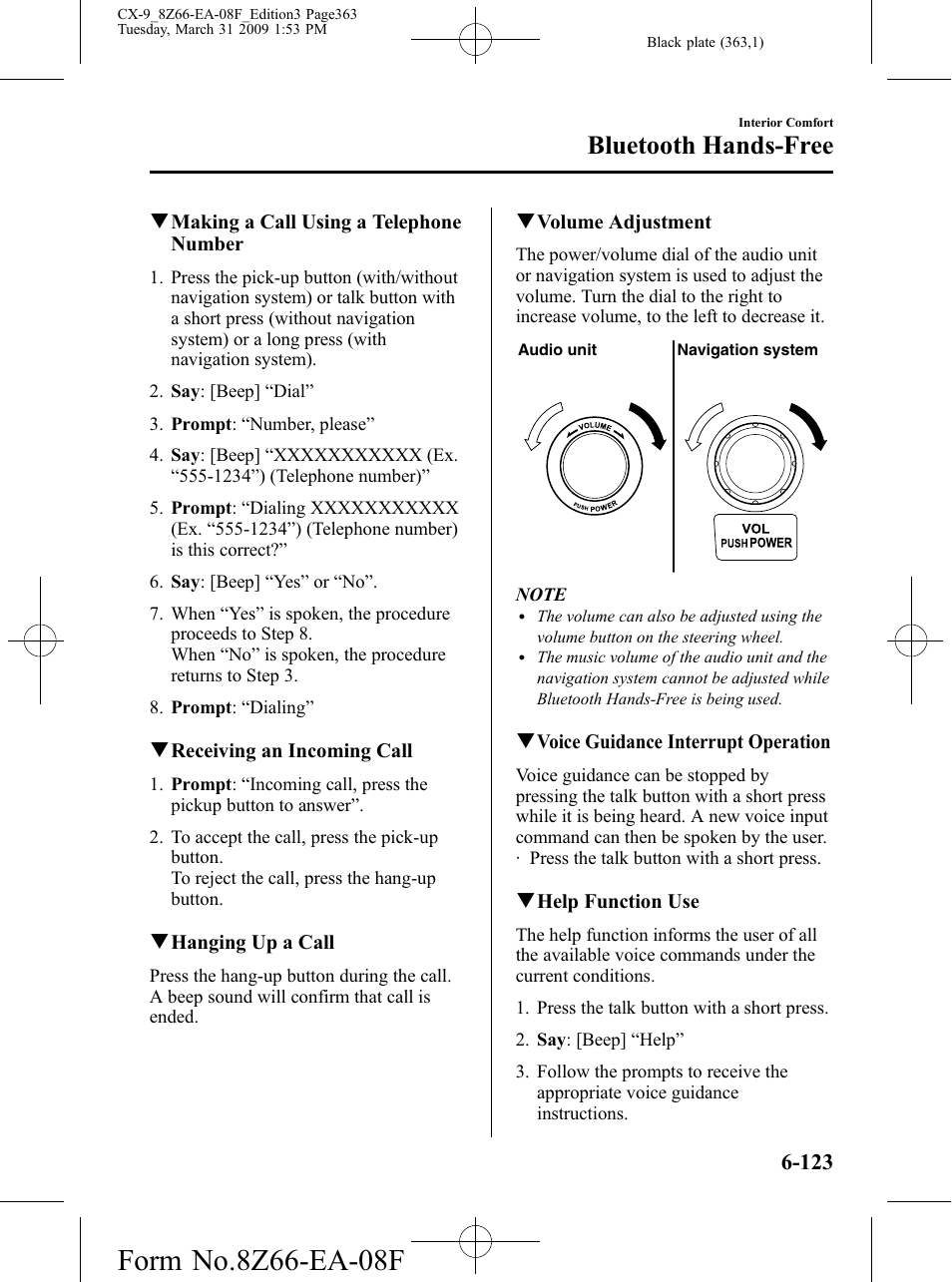 Bluetooth hands-free | Mazda 2009 CX-9 User Manual | Page 363 / 538