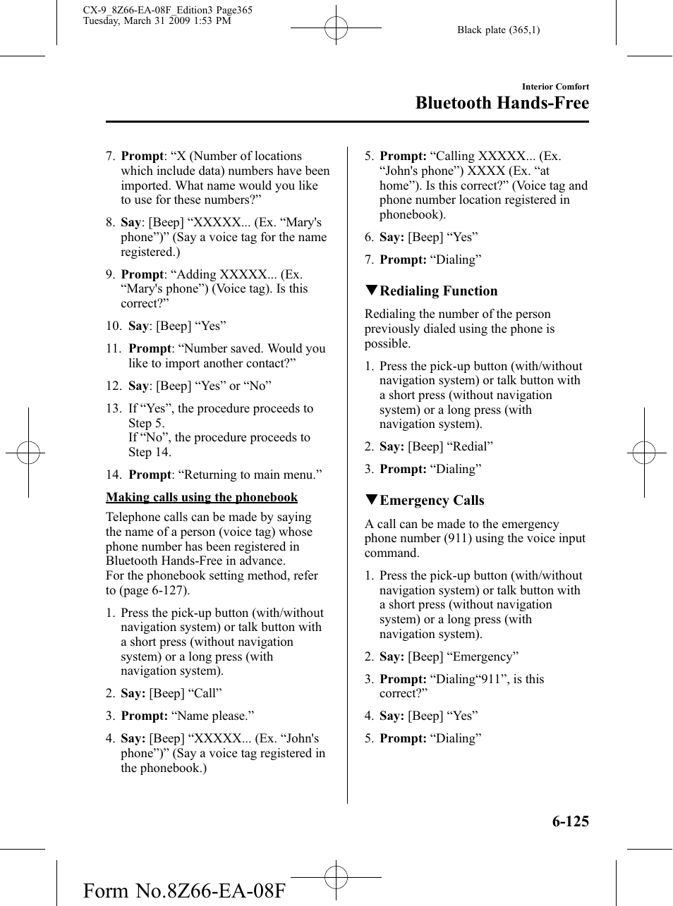 Bluetooth hands-free | Mazda 2009 CX-9 User Manual | Page 365 / 538