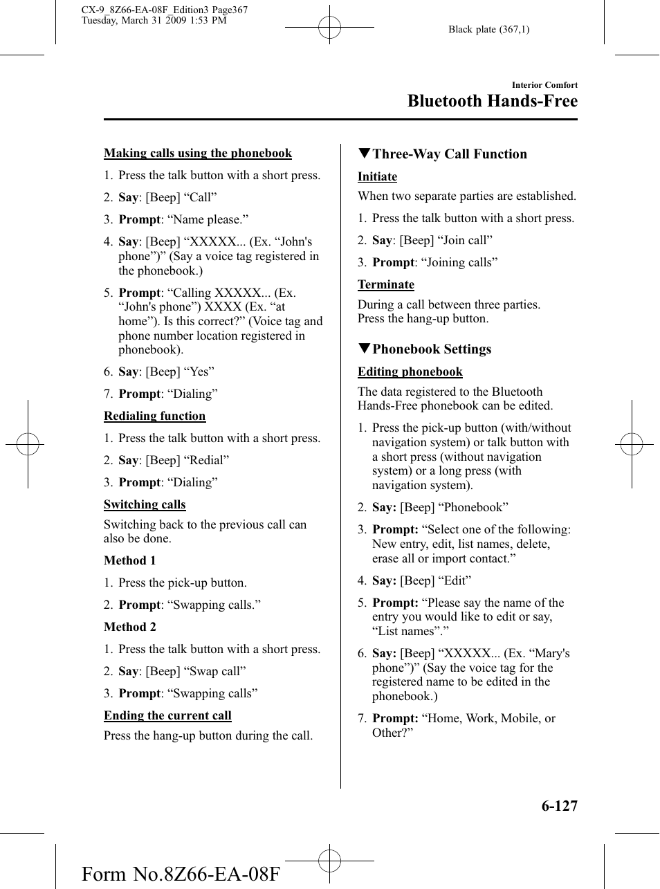 Bluetooth hands-free | Mazda 2009 CX-9 User Manual | Page 367 / 538