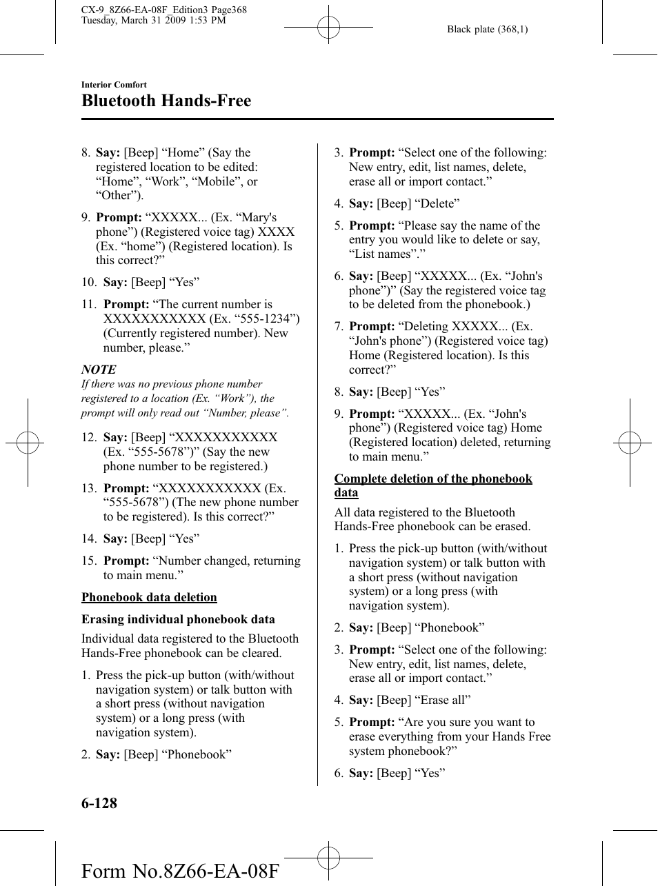 Bluetooth hands-free | Mazda 2009 CX-9 User Manual | Page 368 / 538