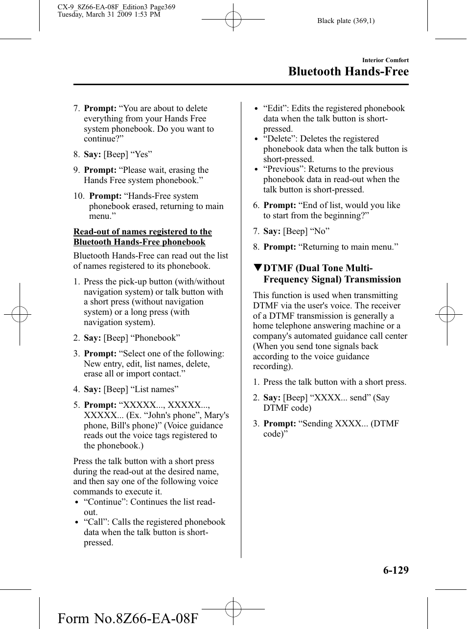 Bluetooth hands-free | Mazda 2009 CX-9 User Manual | Page 369 / 538